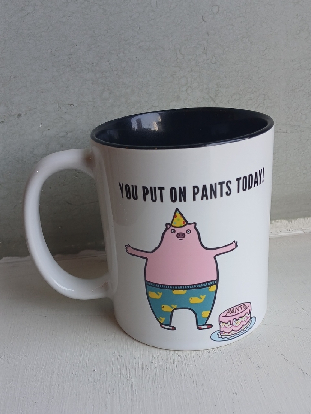 ORCA Coatings White Ceramic Mug - "You Put On Pants Today!" Funny Cartoon Coffee